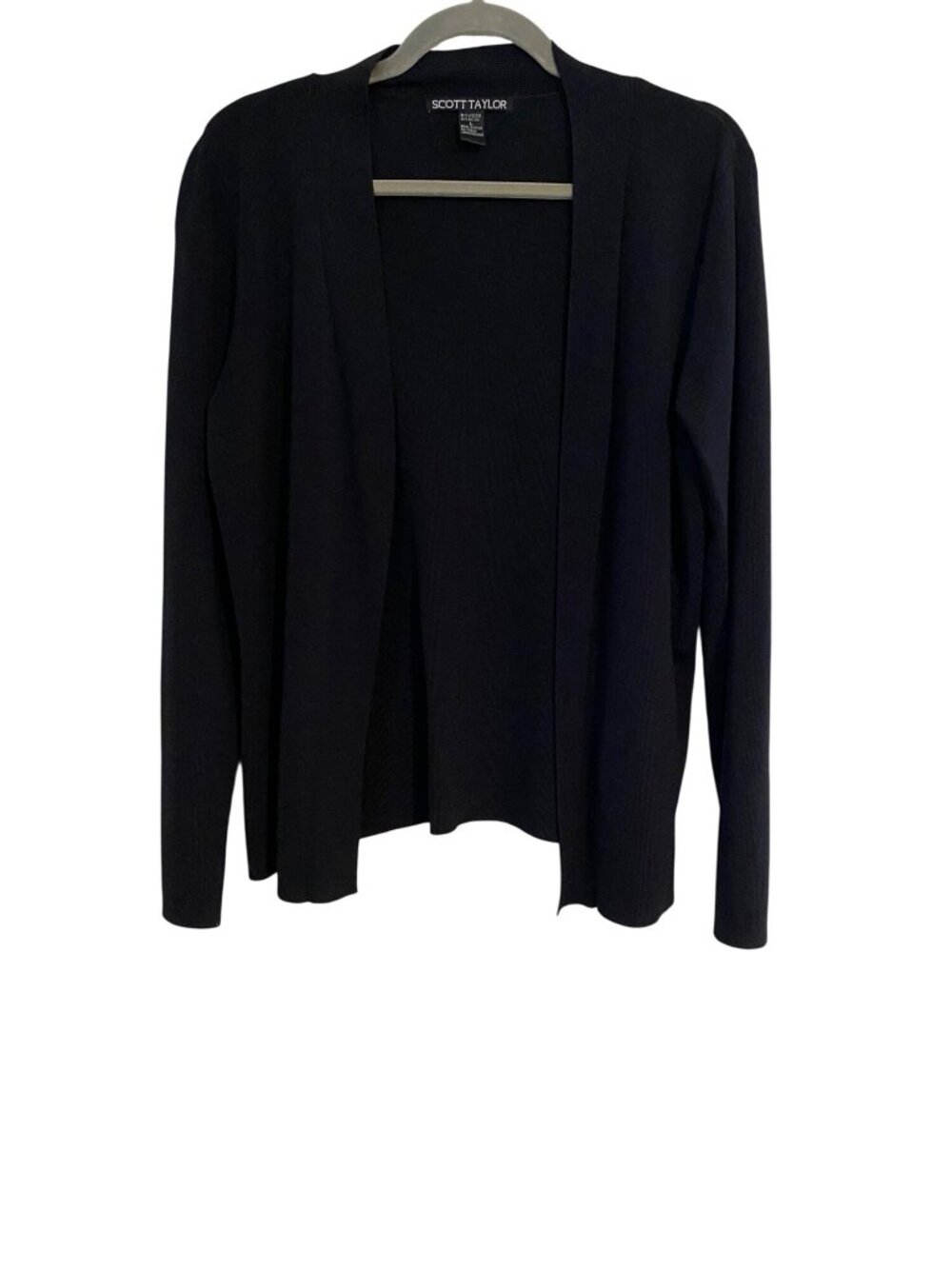 Scott Taylor Women's L BlackCardigan Open Front Knit Sweater Lightweight Preppy